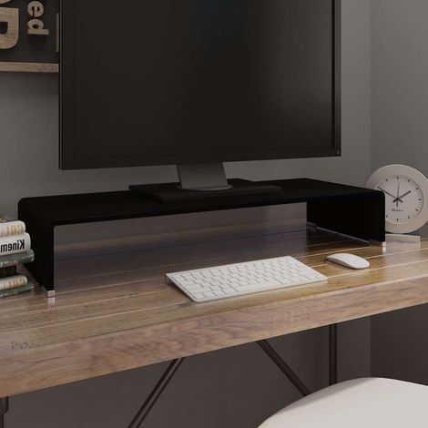 244137 TV Stand/Monitor Riser Glass Black 80x30x13 cm vidaXL