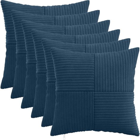 Irovami Lot de 6 housses de coussin, bleu marine, velours côtelé, 40x40 cm (1/5)