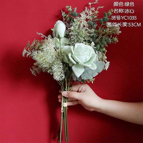 Bouquet hybride de fleurs artificielles (eucalyptus, roses, gypsophile) - Fleurs artificielles pour la mariée, idéal pour la décoration de mariage, de maison et de fête.