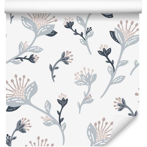 Papel pintado Flores de Pradera Gris para Salón y Dormitorio 50x1000 cm (1/5)