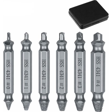 JUEGO DE EXTRACTORAS PARA QUITAR TORNILLOS Y PERNOS ROTOS/DAÑADOS, 6 PIEZAS, HSS 4341