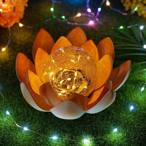Lotusförmige Solarleuchte für den Außenbereich, dekoratives, bernsteinfarbenes Knisterlicht, ideal für Garten, Zaun und Rasen, goldgelb (1/5)