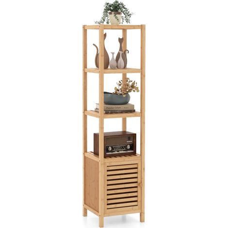 COSTWAY Bamboo Floor Storage Cabinet 140cm Standing Organizer Cabinet Natural (1/5)
