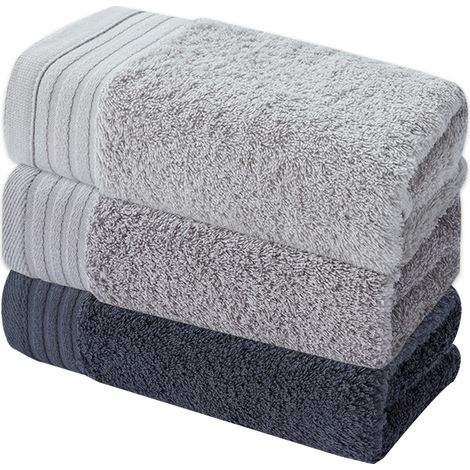 Ensemble de 3 serviettes de toilette 33,8 cm x 75 cm Couleur : Gris foncé 100 % coton Lavable en machine Haute absorption (1/4)