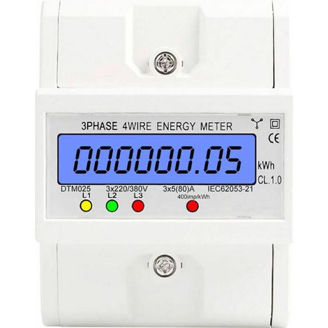 Compteur d'énergie triphasé, compteur électrique numérique avec boîtier en ABS ignifugé pour une protection renforcée, écran LCD rétroéclairé pour une lecture claire.-AquaForge (1/5)