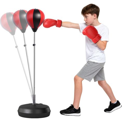 Ensemble de boxe avec support réglable en hauteur (126-144 cm), ballon de frappe, gants de boxe, pompe, sac de frappe, sac de frappe autoportant, Speedball Boxing et système d'entraînement de boxe sur