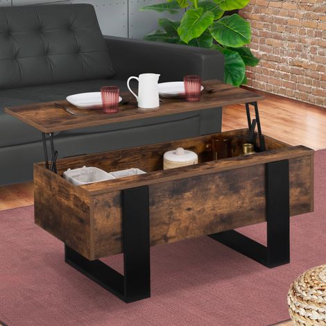 Mesa de centro elevable PHOENIX de madera envejecida y negra