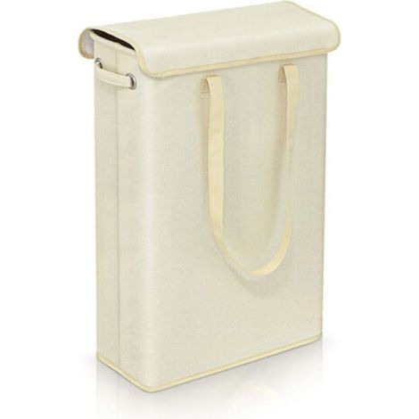 Schmaler Wäschekorb mit Deckel (beige) – 45 l – Großer, schmaler, atmungsaktiver und faltbarer Wäschekorb – Großer Aufbewahrungskorb für Kleidung, Schlafzimmer