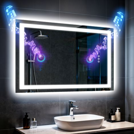 LUVODI Miroir LED Salle de Bain Bluetooth Rectangulaire - Miroir Lumineux Réglable avec Anti-buée IP66 - Interrupteur Tactile - 80×60cm