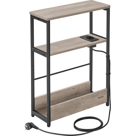 Table d’Appoint Fine avec Multiprise, Table de Chevet à 3 Niveaux, Bout de Canapé, pour Petits Espaces, Porte-Magazines, Salon, Chambre, Bureau, Grège Chiné et Noir d'encre LET335K05 (1/5)