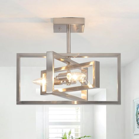 Plafonnier Couleur Nickel pour Salon, Lustre Noir à 3 Lumières, E14 Plafonnier Industriel Semi-Encastré Adapté à Chambre, Salle à Manger, Cuisine, Salon ou Couloir (1/5)