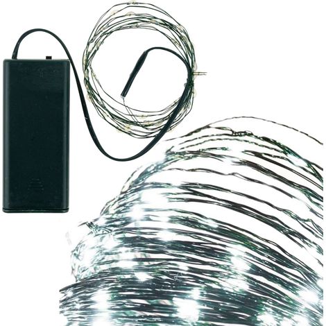 TG73524-1 Luci per albero di Natale, filo verde, a batteria, luce bianca fredda, 40 LED