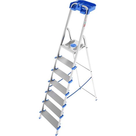 Colombo New Scal S112A07P Atlantica 7 Scala con gradini 7 gradini alluminio extra large 150 Kg piedini antiscivolo vaschetta portautensili colore Blu
