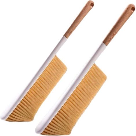 Set di 2 spazzole morbide per la pulizia con manico in legno (40 cm) – Antistatiche, per divani, tappeti e letti, arancioni (1/5)