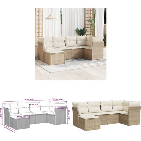 6-tlg. Garten-Sofagarnitur mit Kissen Beige Poly Rattan - Gartenmöbel Set - PE-Rattan Möbel - Outdoor Sofa - Lounge Set - Esszimmergarnitur - Home & Living (1/3)