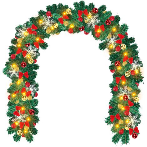 SWANEW Ghirlanda natalizia su ramo di albero 5m con fiocchi e ghirlanda di fiori rossi di decorazioni natalizie con telecomando (1/5)