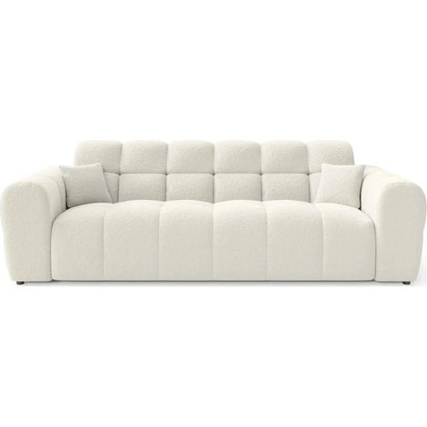 ALEXIA - Canapé droit tissu bouclette 3 places Beige (1/5)