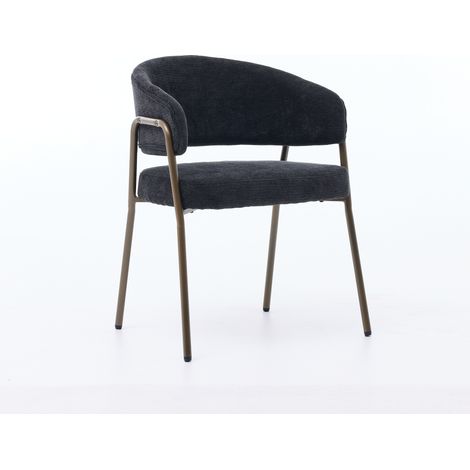 CAIziChaises de salle à manger modernes en chenille avec accoudoirs, chaises d’appoint rembourrées avec pieds en métal laiton antique pour cuisine et salle à manger, lot simple, noir, SW1876BK (1/5)