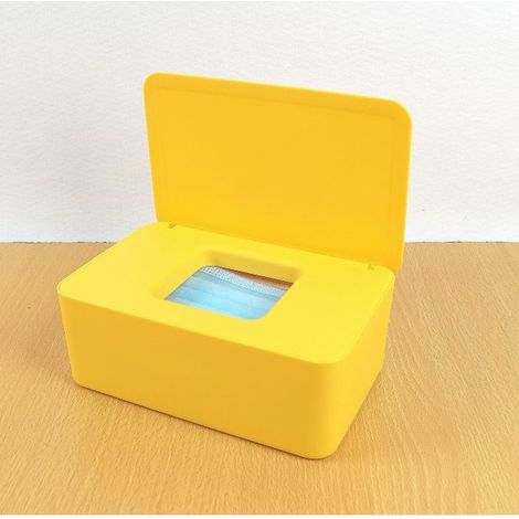 Boîte de rangement pour lingettes humides, porte-serviettes, étui avec couvercle, anti-poussière, jaune (1/4)
