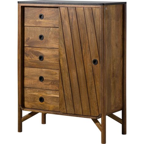 Cassettiera in legno di Mango 90x45x120 marrone oliato / granito scuro LOS ANGELES 110
