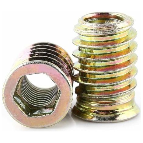 Ecrou T - Insert Fileté Interne Et Externe - Pour Meuble En Bois Massif - Zinc Allié - 20 Pièces (1/5)