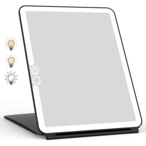 19 × 13 × 1.7 CM, Foldable Makeup Mirror with LED Lighting, USB Rechargeable, LED Touch Screen, Travel Mirror (Black) (1/5)