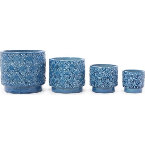 Vaso in ceramica smaltata blu Ø38 cm con rilievo a cuore, drenaggio e resistente al gelo (1/5)