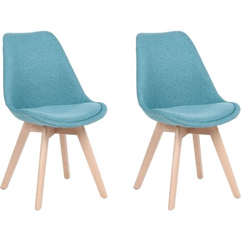 Esszimmerstuhl 2er Set Hellblau Polsterbezug Holzbeine Modern (1/5)
