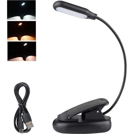 Leselampe, Buchklemme, 3 Farbtemperaturen, flexible Leselampe, tragbare Klemmlampe, batteriebetrieben, wiederaufladbare Klemmlampe.