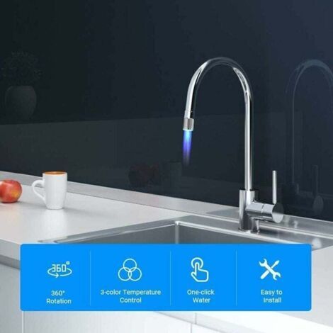 3 Color LED Light Faucet, Shower Head with Temperature Sensor and Color Changing, Faucet Water Filter with Internal Thread Adapter for Kitchen and Bathroom Sinks (1/3)
