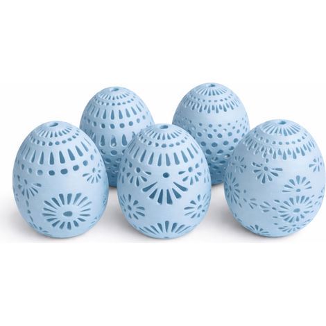 Juego de 5 huevos de Pascua azules calados, decoración de primavera