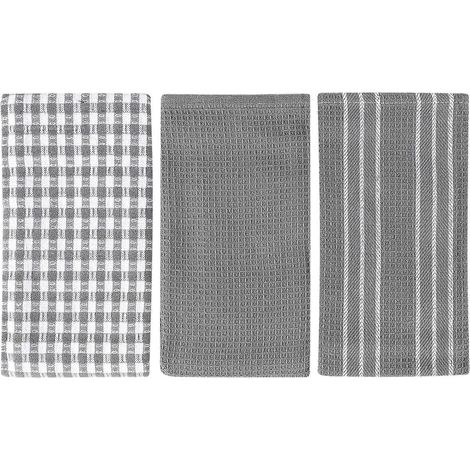 Torchons, essuie-mains, absorbants et non pelucheux, lavables en machine, 45,7 x 63,5 cm, lot de 3, blancs à rayures grises (1/4)