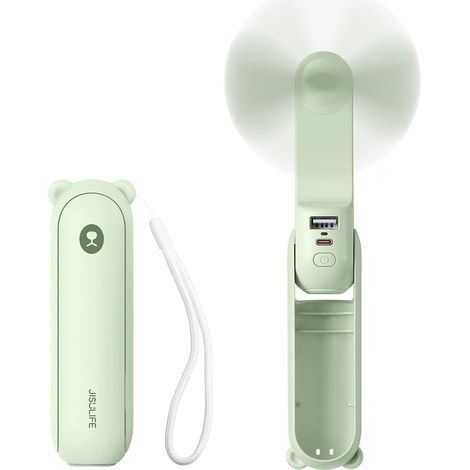 Mini ventilatore portatile 3 in 1, ricaricabile, a batteria con batteria esterna - verde chiaro (1/5)