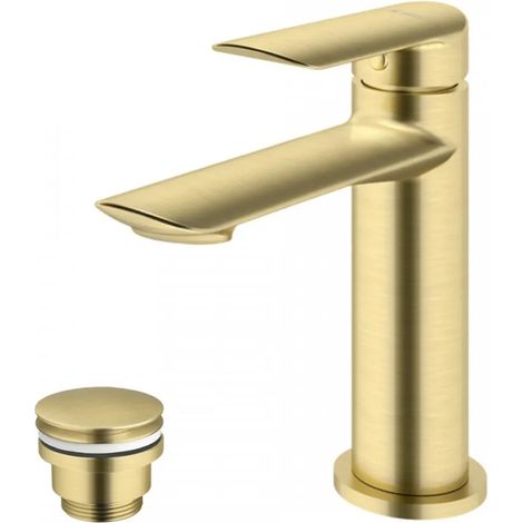 Waschtischarmatur mit Ablaufgarnitur (Stöpsel) Gold gebürstet (1/4)
