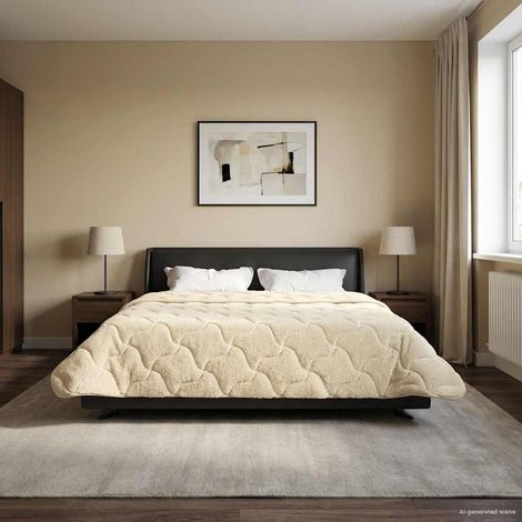 Winterbettdecke Creme 220 x 240 cm Mikrofaser und Teddy-Fleece
