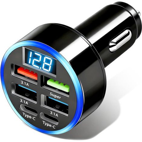 USB-Zigarettenanzünder-Ladegerät 6 Anschlüsse 50-W-Schnellladegerät fürs Auto Dual-USB mit USB-C und USB-A Schnellladegerät für Smartphones im 0 16 15 (1/5)
