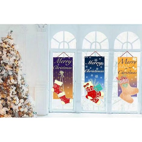 piezas Letrero de bienvenida para fiesta de Feliz Navidad, decoración para porche, pancartas colgantes para puerta principal, banderas, decoración de pared de tela de sarga para interiores y exteriore (1/4)