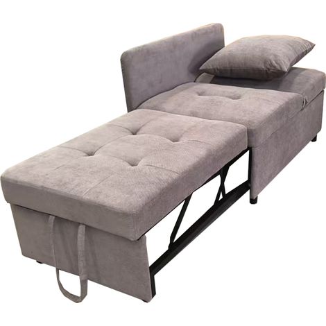 Divano letto 3 in 1 in lino grigio con schienale regolabile, 177 x 68 x 65 cm (1/5)