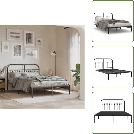 The Living Store Estructura cama sin colchón con cabecero metal negro 135x190 cm - Estructura de cama