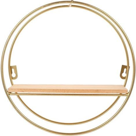 longziming – Rundes goldenes Wandregal – Skandinavisches schwebendes Wandregal aus Holz und Metall – Dekoratives Wandregal für Wohnzimmer, Schlafzimmer und Büro (1/5)
