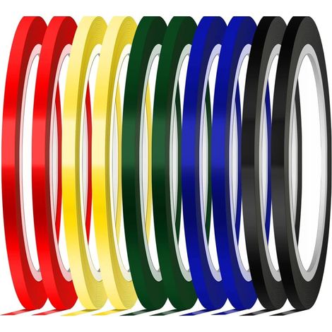 Ruban de Marquage, 5 Couleurs Ruban Auto-Adhésif 3 mm de Largeur Tape Graphique Ruban Adhesif de Couleur (10pcs)