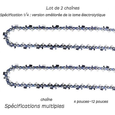 Lot de 2 chaînes de tronçonneuse 1/4' – 32 maillons – Lame galvanisée renforcée – Faible rebond pour coupe précise - 5pouces