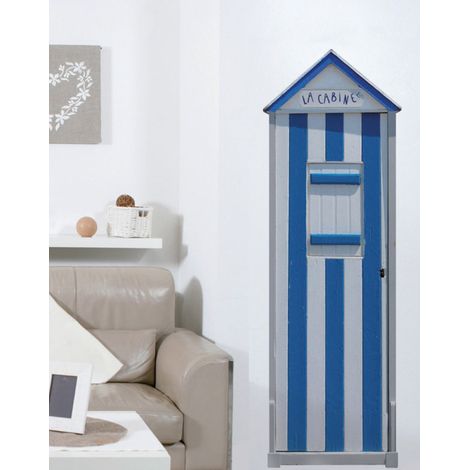 Sticker mural grand format 3XL cabine de plage bleu – Dimensions 172 cm x 50 cm – Intissé préencollé pour pose facile – Décoration intérieure moderne (1/3)