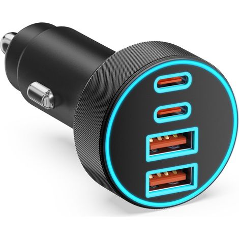 90W Chargeur Allume Cigare USB C, 4-Ports Double 45W USB-C/A, 12V Prise PD/QC Chargeur telephone Voiture, Adaptateur Rapide Alumencigare pour iPhone 17 Air 16 15 Pro Max, Samsung S26 S25, Google (1/3)