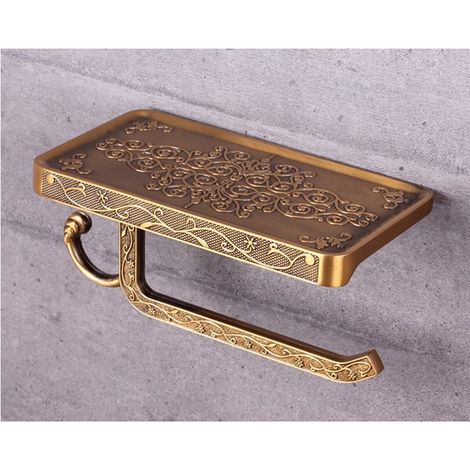 Porte-Papier Toilette Mural, Support Papier Toilette avec Plateforme de Rangement pour Salle de Bain WC, Bronze (1/5)