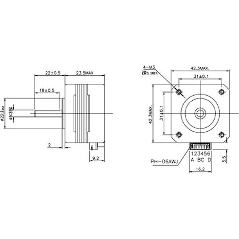 Moteur pas à pas Nema 17, 2 phases, 1,8° CC, 4,1 V, compatible avec extrudeuse