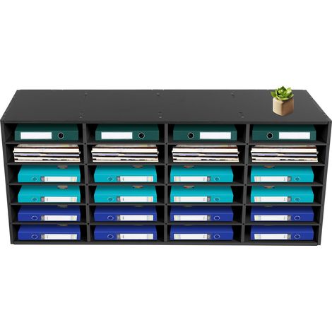 Organisateur de documents, 24 compartiments, 100x30x42cm boîte aux lettres pour bureau et salle de classe avec étagères réglables, trieur de papier et de courrier en bois, noir (1/5)