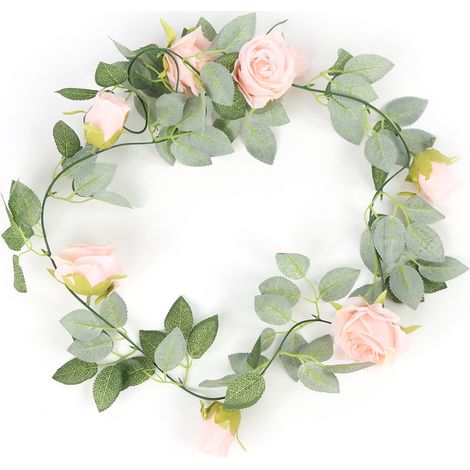 Guirnalda de flores rosas, ambiente natural y romántico, decoración en tonos pastel para interiores y exteriores. (1/5)