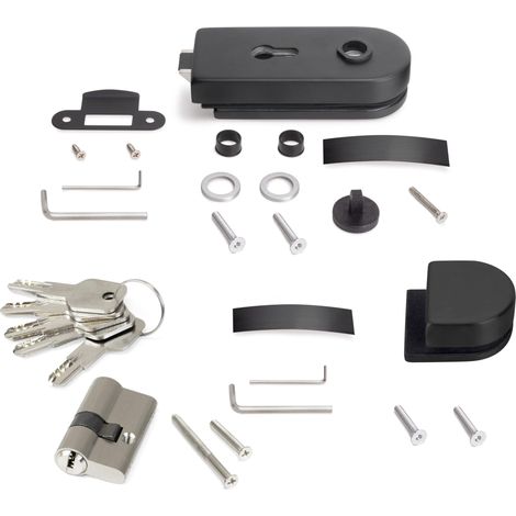 Kit de serrure et de gâche pour portes en verre doubles, loquet horizontal pour porte en verre 8-12mm, acier et aluminium, peint en noir (1/5)