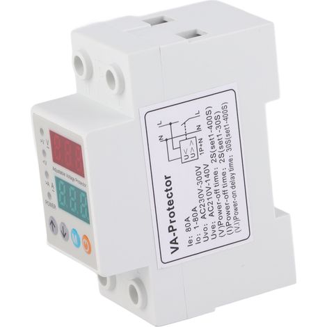 Dispositif de protection contre les surtensions et les sous-tensions, affichage numérique, récupération automatique, protection réglable, montage sur rail DIN, 80 A, 2 pôles, 220 V (1/5)